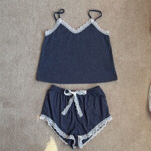 Women's Lace Trim Sleepwear Set - Navy Blue